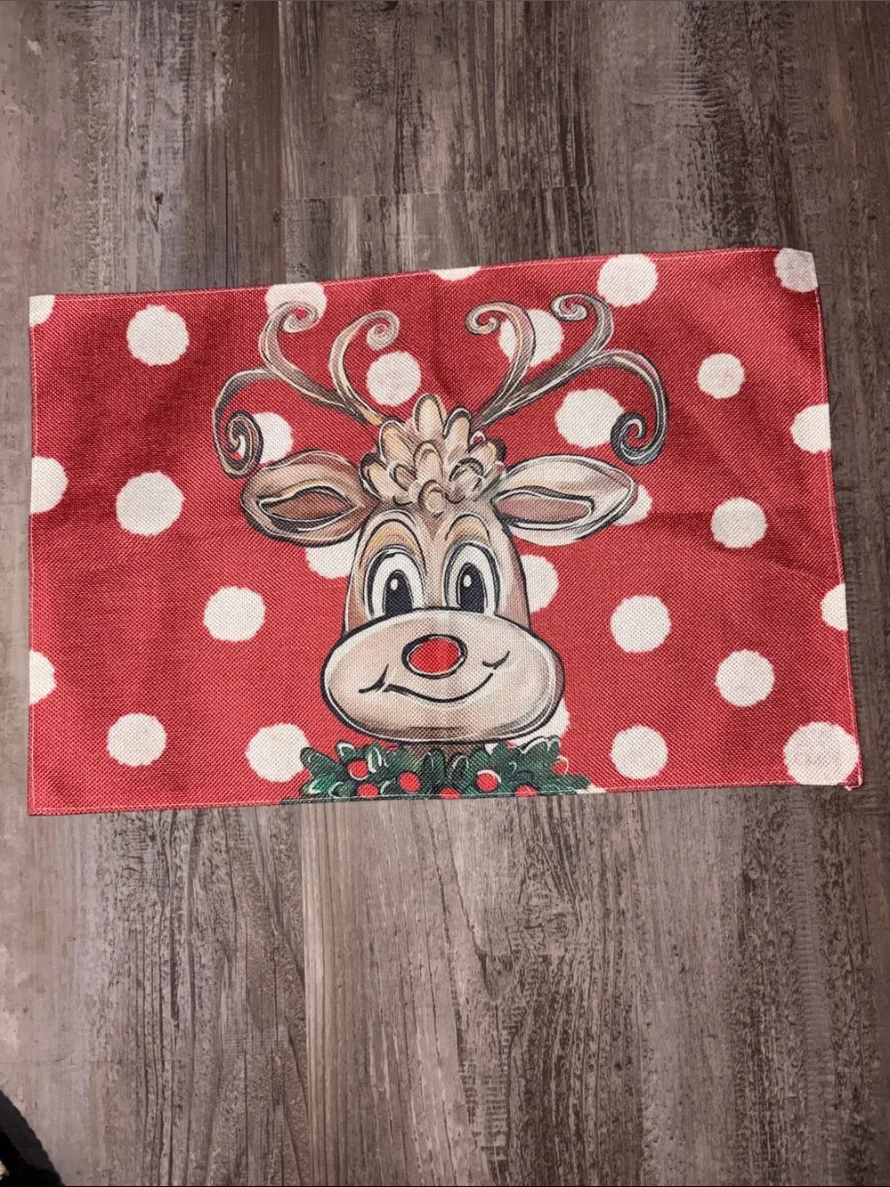 Christmas Place Mat Set of 4, Reindeer Red Nose